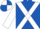 Royal blue, white cross sashes & sleeves, white & royal blue quartered cap