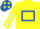 Yellow, royal blue hollow box, yellow sleeves, light blue stars, light blue cap, yellow stars