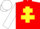 Red, yellow cross of lorraine, white sleeves and cap