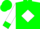Green, white diamond, green cuffs on white sleeves