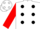 White, black dots, red hoops on whte sleeves, white with black dots on cap
