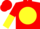 Red,  red 'p' on yellow ball, red & yellow halved sleeves, red cap