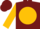 Burgundy, burgundy 'e' in gold ball, gold sleeves, gold and burgundy cap