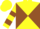 Yellow and chocolate brown diagonal quarters, yellow sleeves, brown hoop, yellow cap