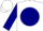 White, white 'm' on navy blue ball, navy blue cuffs on sleeves