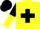 Yellow, black cross belts, black and yellow halved sleeves, black cap