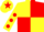Yellow and red (quartered), yellow sleeves, red spots, yellow cap, red star