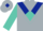 Silver, dark blue triangular panel, turquoise diamond seam on sleeves