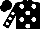 Black, white dots, white dots on sleeves, black cap