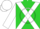 Lime green, white cross sashes, white circle on sleeves, green and white cap