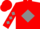 Red, gray diamond frame, gray diamonds on sleeves, red cap, gray ribbon and button