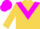 Straw, magenta triangular panel, magenta cap, straw button
