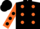 Black, orange spots, orange sleeves, black spots