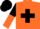 Orange, black cross belts, black and orange halved sleeves, black cap