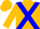 Gold, blue cross sashes, blue bands on gold sleeves