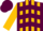 Maroon, gold panels, gold chevrons, maroon chevrons on gold sleeves
