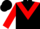 Black, red triangular panel, red half sleeves