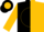 Black and gold vertical halves, black and gold 'w' on black and gold ball, one black and one gold sleeve