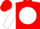 Red, red and green emblems in white ball, red hoops on white sleeves, red cap