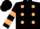 Black, beige dots, beige hoops on sleeves, black cap