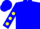 Blue, yellow 'edb', yellow bars and dots on sleeves