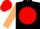 Black, black 'ebf' in red ball, tan sleeves, red cap