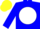 Blue, blue 'pj' in white ball, yellow cap