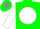 Green,'lm' on grey framed white ball, green horseshoe on grey and white sleeves