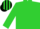 Lime green, aqua ball, lime 'm', aqua sleeves, aqua cap, lime stripes