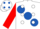 White, royal blue ball sash, white dots on red sleeves