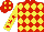 Red & yellow diamonds, yellow sleeves, red stars, red cap, yellow diamonds