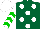 Forest green, white dots, white sleeves, green chevrons, white cap