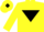 Yellow body, black inverted triangle, yellow arms, yellow cap, black diamond