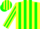 Yellow, green stripes, black lettering on front