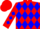 Red, blue trim, blue diamonds