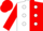 White and red halves, white dots on red sleeves, white and red cap