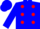 Blue, red dots, blue cap