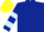 Dark blue, light blue hooped sleeves, yellow cap