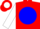 Red, white 'l' on blue ball, white sleeves