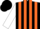 Black & orange vertical stripes, white sleeves, orange hoops