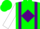 Green, 's&j', purple diamond braces, white yokes & sleeves