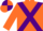 Orange, purple cross sashes, quartered cap
