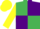 Emerald green and purple (quartered), yellow sleeves and cap