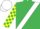 Emerald green, white sash, emerald green and yellow checked sleeves, white cap