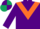 Purple, orange chevron, purple & dark green quartered cap