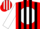 Red, black 'c' on white ball, black stripes on white sleeves