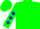 Green, blue tree, blue diamonds on sleeves