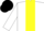 White, yellow stripe, black cap