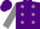 Purple, grey dots, purple and grey sleeves, purple cap
