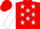 Red, white 'rancho el bienestar' and white stars, white star on sleeves